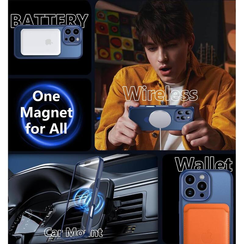 iPhone 16 Pro Max 360° Adjustable Stand Compatible with MagSafe, Translucent Cover with Magnetic Ring Case Non-Slip, Shockproof