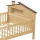 preview thumbnail 7 of 6, Kids Twin Bed with House-Shaped Headboard and Guardrail, Wood Platform Bed Frame with Built-in Storage and LED Light, Natural