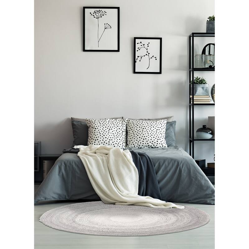 ECARPETGALLERY Braid weave Sienna Light Grey Wool Rug - 4'0 x 4'0