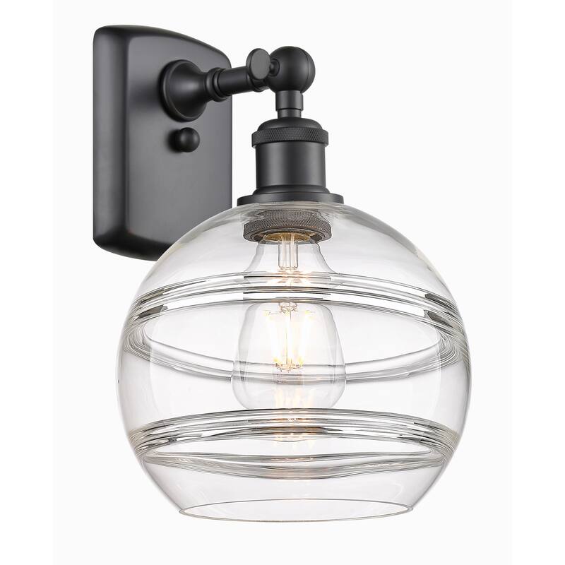 Innovations Lighting 516-1W-11-8 Rochester Sconce Rochester 11" Tall - Matte Black / Clear