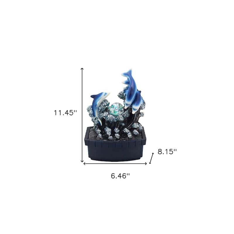 11" Blue Polyresin Dolphins Tabletop Fountain