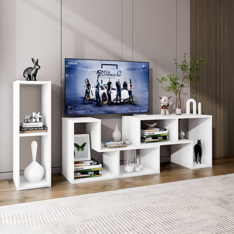 3 Pieces TV Stand Console Entertainment Center for TVs up To 65 Inch with Bookcase Shelves - 26.5" x 12" x 17" (L x W x H)