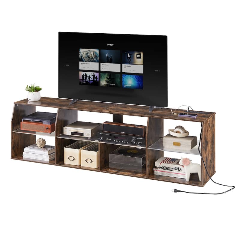 VECELO TV Stand with LED Light, Industrial Entertainment Center with 7 Open Storage