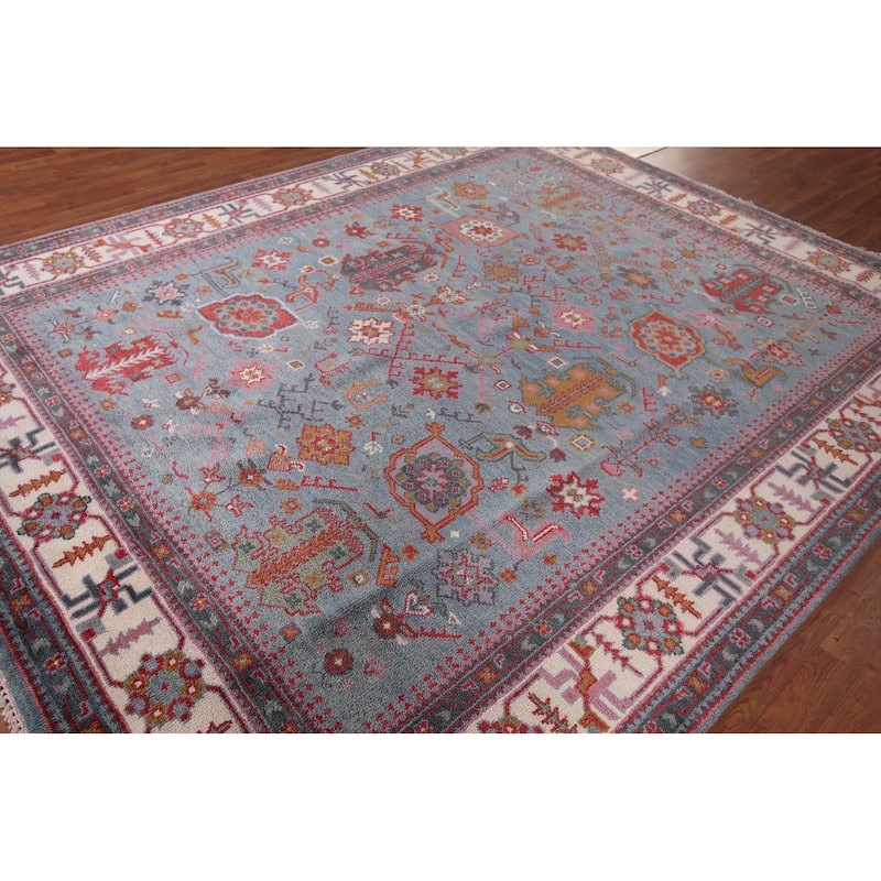 Light Blue Oushak Indian Area Rug Handmade Wool Carpet - 8'2"x 9'11"