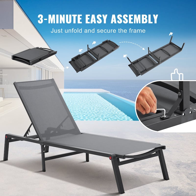 5-Position Adjustable and Foldable Chaise Lounge Chair with Aluminum Frame Perfect for Outdoor Use - 71.65" x 23.43" x 34.84"
