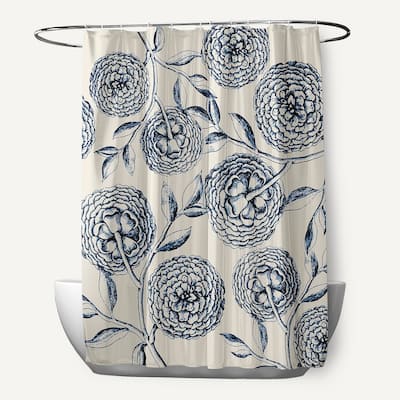 71 x 74-inch Antique Flowers Floral Print Shower Curtain