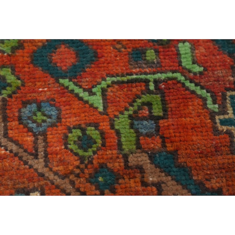 Hand Knotted Oriental 100% Wool Carpet Traditional Geometric Oranges & Rust Heriz Runner Rug - 10' 1'' X 3' 4''