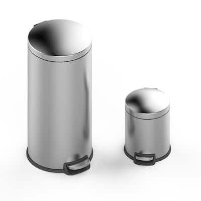 INNOVAZE 8 Gal./30-Liter and 1.3 Gal./5-Liter fingerprint free brushed stainless steel trash can set (Classic)