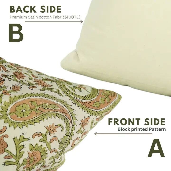 Bohemian Block Print Cotton Satin Pillow Cover- Kiara