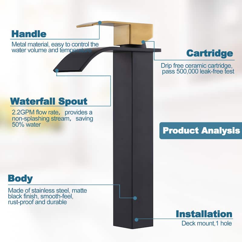 WOWOW Single Handle Single Hole Waterfall Bathroom Vessel Faucet