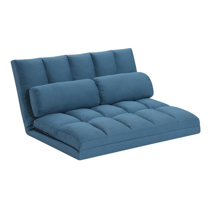 HomeRoots 45" Blue Futon Convertible Sleeper Loveseat and Toss Pillows - 44.50 in. x 22.80 in. x 26.40 in.