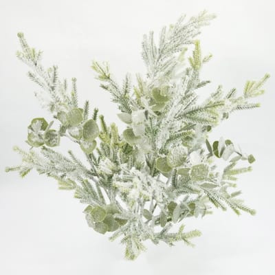 20" 5 Stems Artificial frosted Cedar Eucalp Bush Plants Pine Needles, For Christmas Decorations Home Decor, Holiday Bush