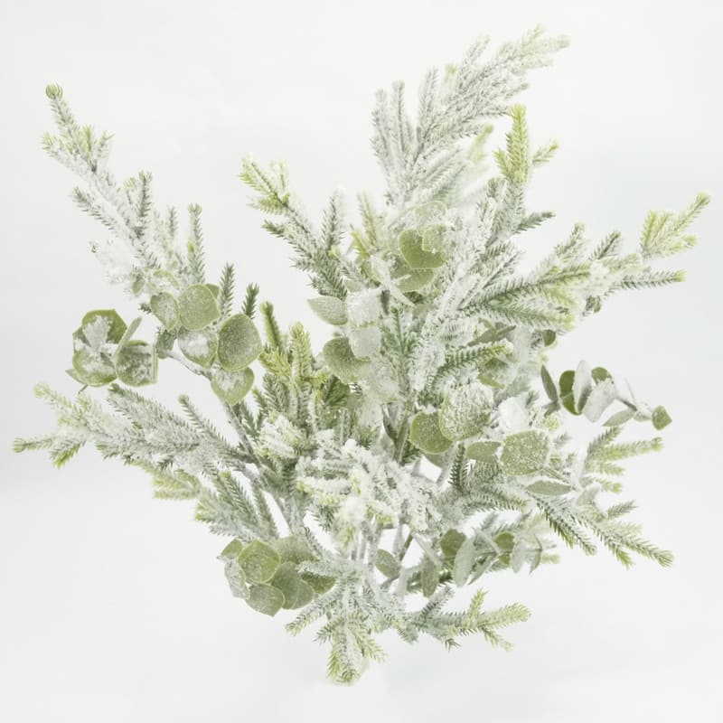 20" 5 Stems Artificial frosted Cedar Eucalp Bush Plants Pine Needles, For Christmas Decorations Home Decor, Holiday Bush