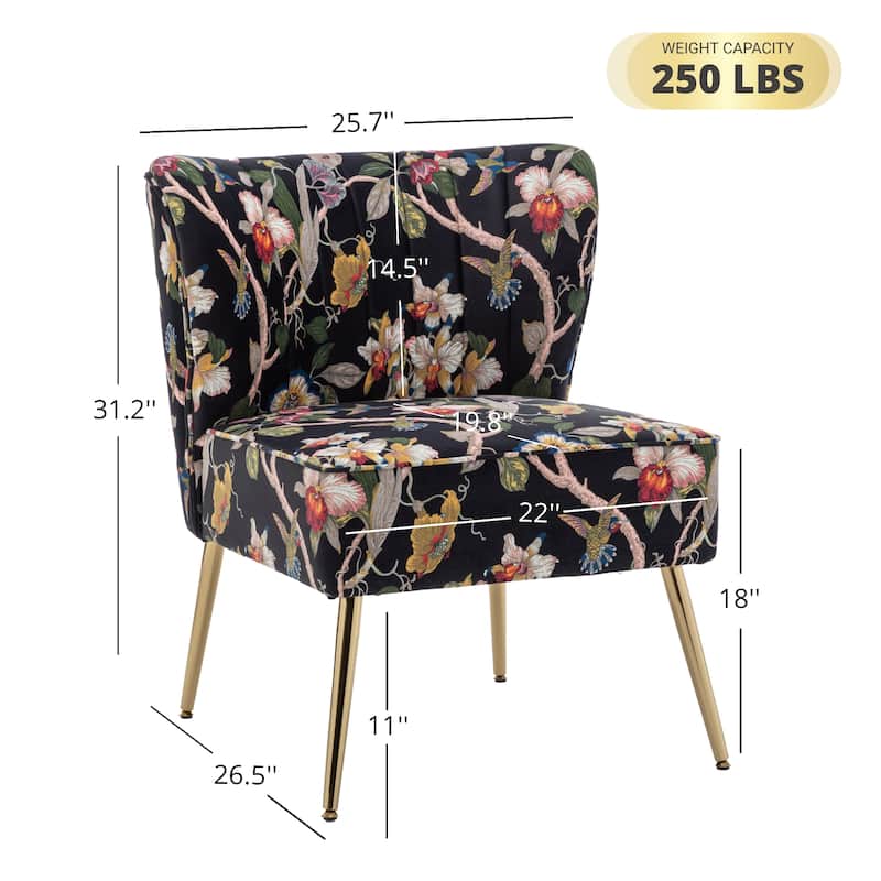 Velvet Floral Accent Chair (Set of 2) with Gold Legs, Modern Comfy Tufted Side Chair for Living Room/Bedroom