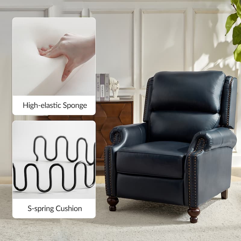 Gabriela Mid-Century Modern Genuine Leather Recliner with Tapered Block Feet by HULALA HOME