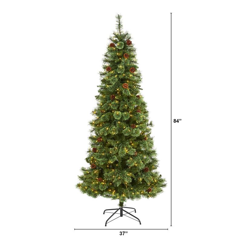 7’ Pre-Lit Mountain Pine Artificial Christmas Tree, Warm Clear LED Lights - 7 Foot