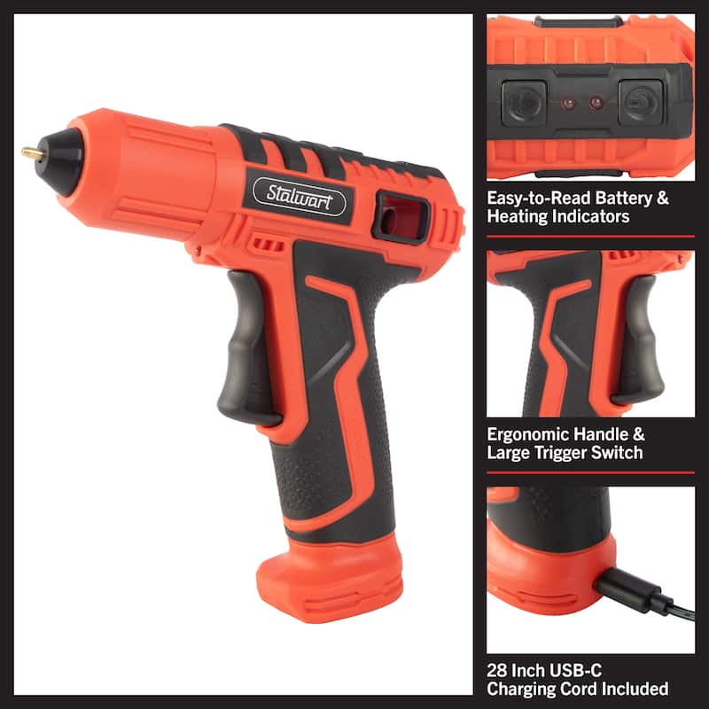 4V Cordless Glue Gun - Wireless Glue Gun Kit with 15 Second Warm-Up Time and 20 Glue Sticks - Crafting Essentials by Stalwart