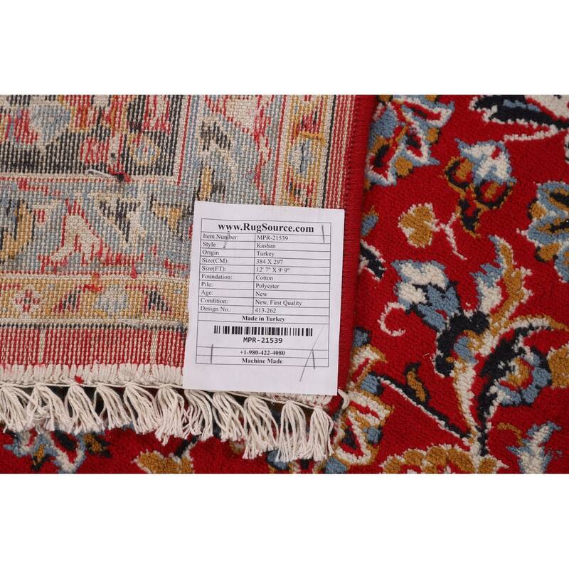 Floral Red Kashan Turkish Area Rug Dining Room Machine Made Carpet - 9'9" x 12'7"