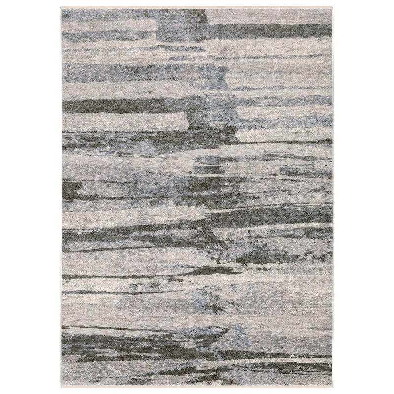 Style Haven Hendrix Abstract Shadow Stripes Grey/ Ivory Fringe Edge Area Rug - 7' 10" x 10' 10" - Runner/Rectangle