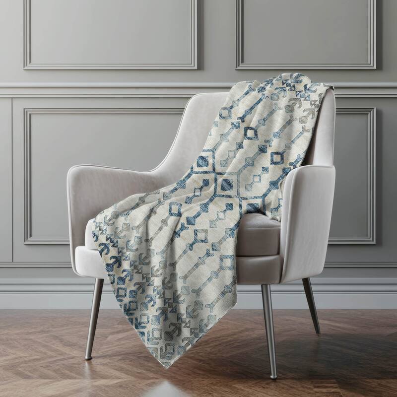 Premium Machine Washable ASB79 Moroccan Boho Sherpa Throw Blanket