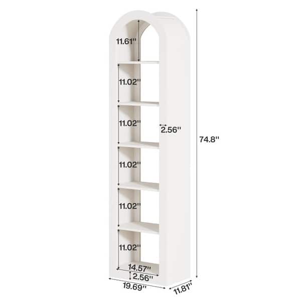 dimension image slide 0 of 2, 6-Tier Wooden Tall Bookshelf, 74.8 Inches Rustic Arched Bookcase