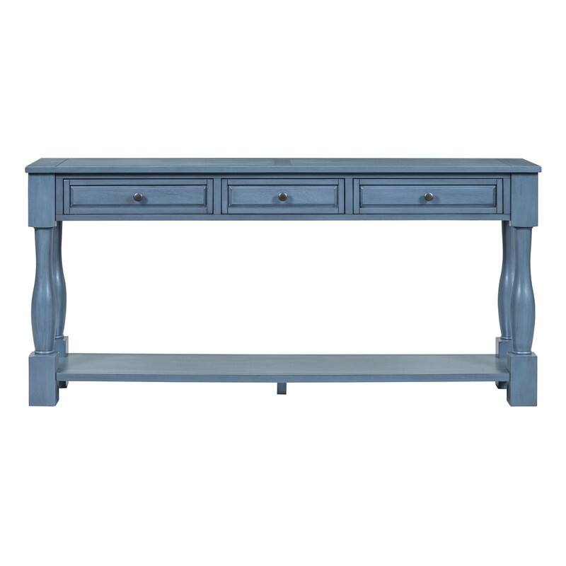 63"Long Console Table with 3 Drawers and Shelf for Entryway and Living Room in Mediterranean Design