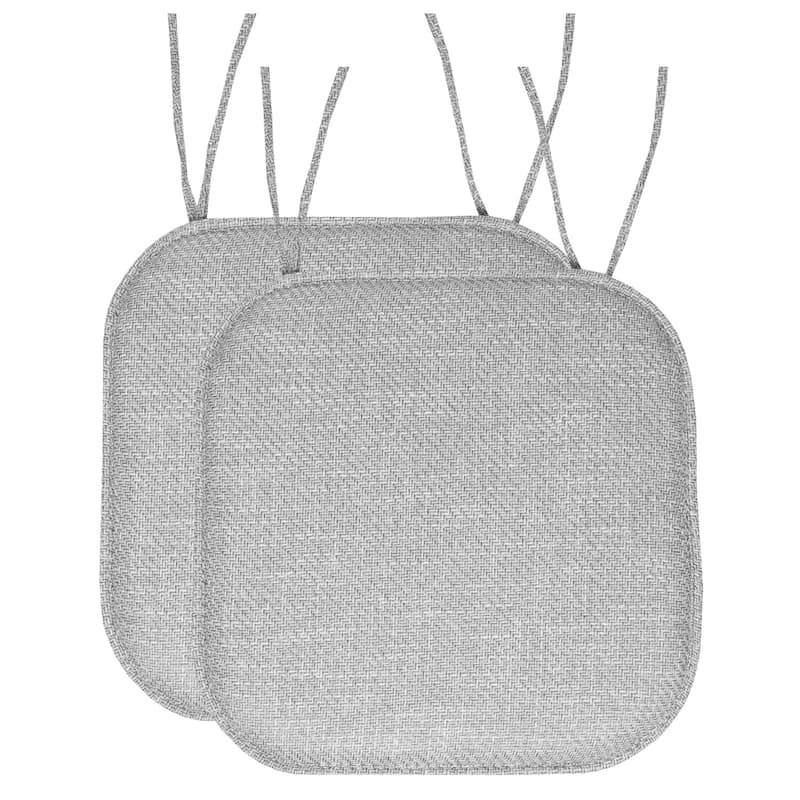 Sweet Home Collection Herringbone Stitch Memory Foam Non Slip Chair Cushion Pad with Ties 16" x 16" - Set of 2 - Gray