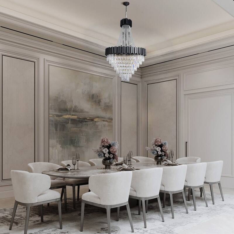 KAYLA Large Crystal Chandelier - 35.4"Modern 6-Tier 17-Light Chrome Ceiling Light, Luxury K9 Crystal