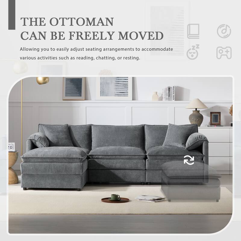 Roomfitters 103" Chenille Sectional Sofa, L Shaped Cloud Couch with Deep Wide Seat, 4 Seat Sofa with Ottoman