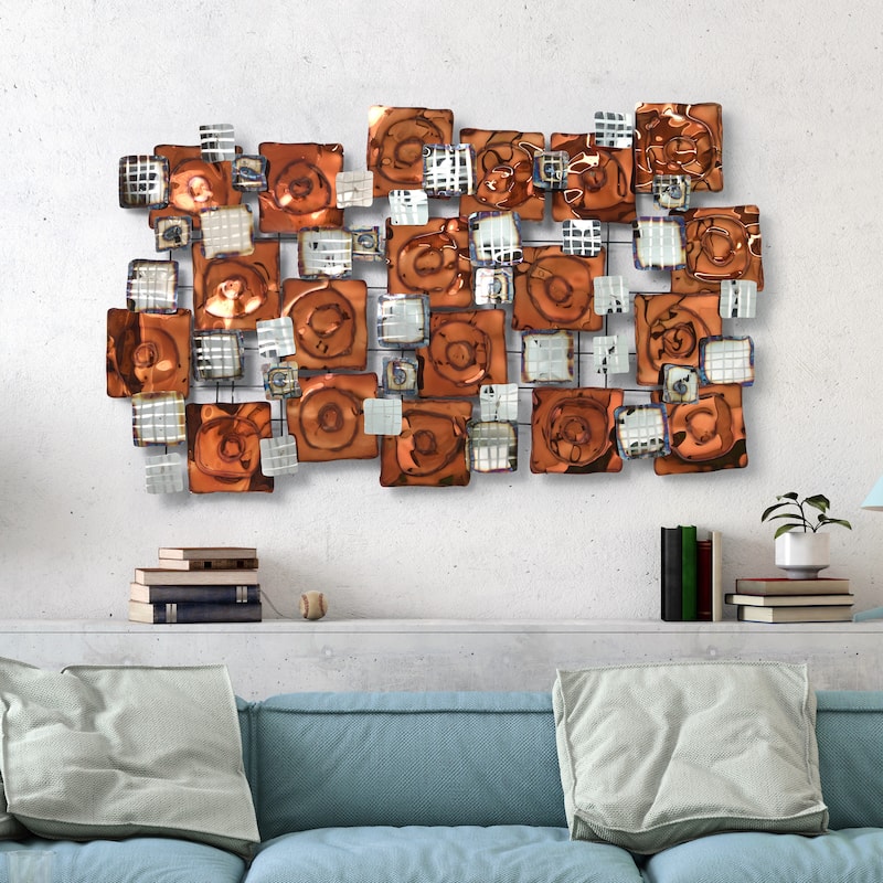 Colorful Hand Painted Etched Metal Wall Sculpture