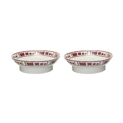 Hand-Painted Stoneware Footed Bowls with Pattern - 8.5"L x 8.5"W x 2.5"H