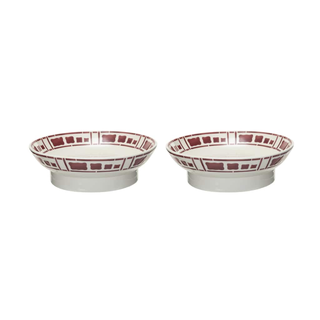Hand-Painted Stoneware Footed Bowls with Pattern - 8.5"L x 8.5"W x 2.5"H