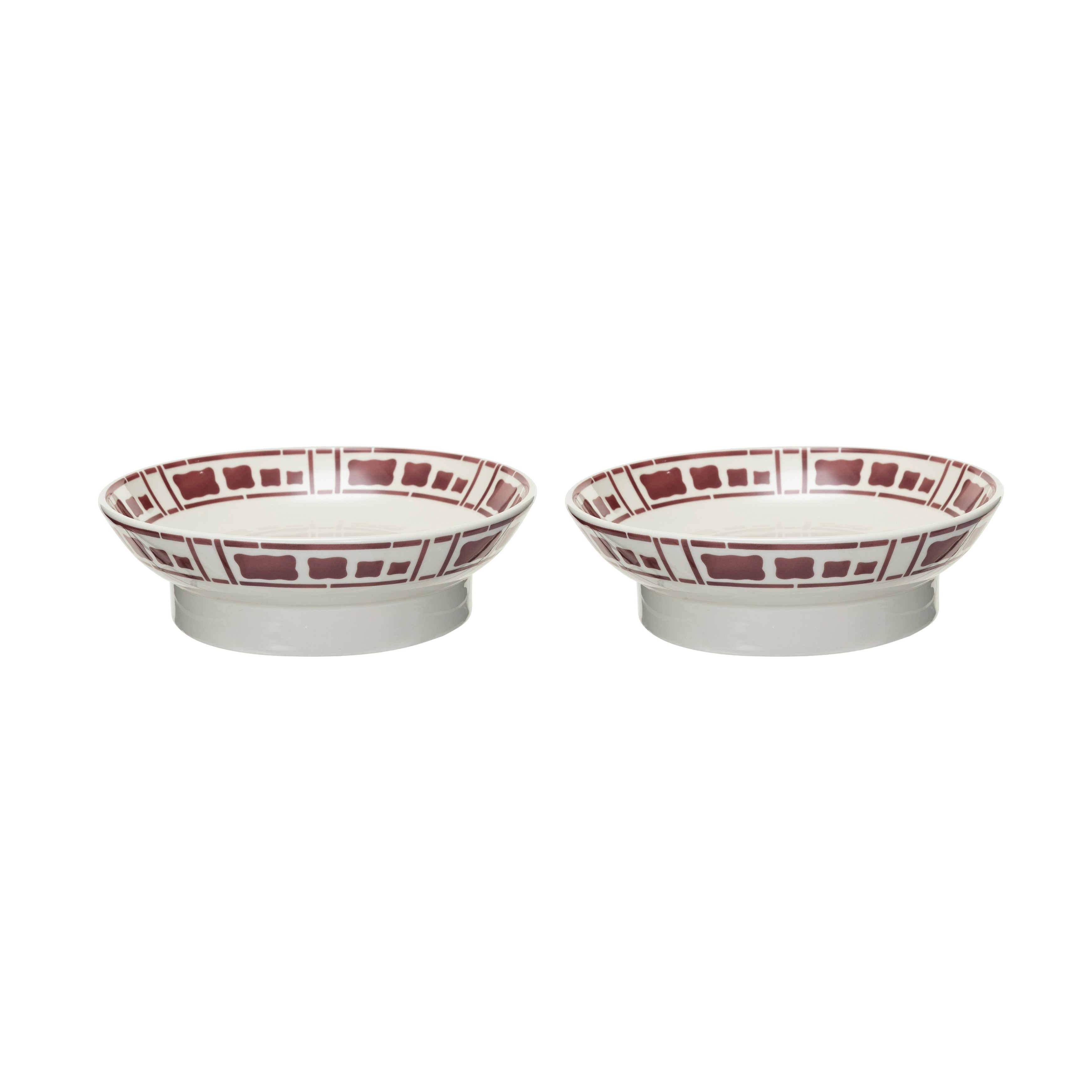 Hand-Painted Stoneware Footed Bowls with Pattern - 8.5"L x 8.5"W x 2.5"H