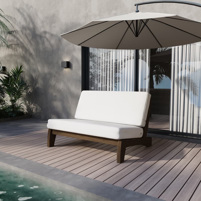Acacia Wood Outdoor Armless Club Chair With Waterproof Cushion - Loveseat-Whole cushion - Beige/Loveseat-Whole cushion