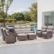 preview thumbnail 119 of 189, Pocassy Outdoor Wicker Sofa with Swivel Chair Fire Pit Table Furniture Set. Brown Wicker & Beige Cushion - 7 Pieces Sofa Siwvel Chair with  Ottoman
