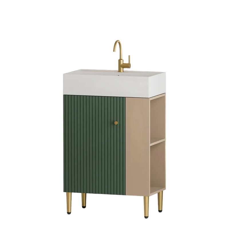 21.6" Open-Shelving Bathroom Vanity with Ceramic Sink, and Soft-Closing Door - Green