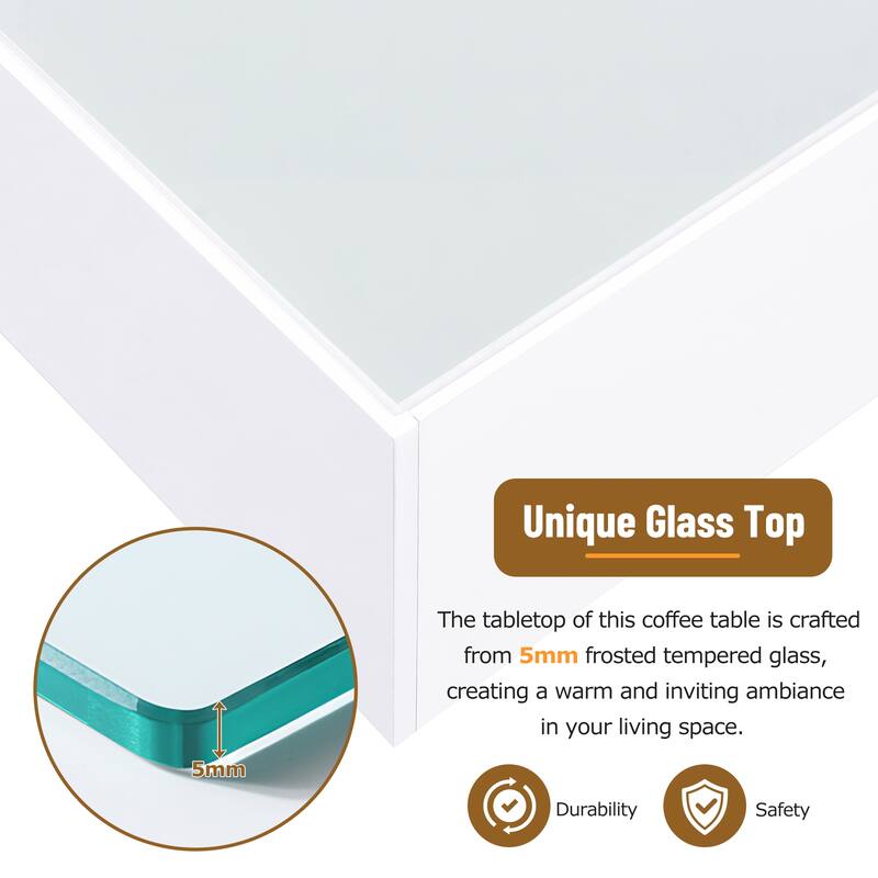 Square Coffee Table with LED Strip Lights, Modern Center Table with Frosted Tempered Glass Top for Living Room