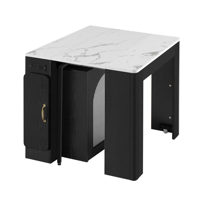 Modern Extendable Dining Table with Rolling Wheels and Integrated Power Outlet for Versatile Spaces
