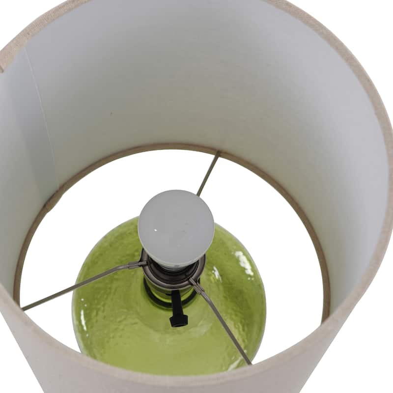 Seeded Glass Table Lamp - Meadow Green Finish - Taupe Hardback Fabric Shade