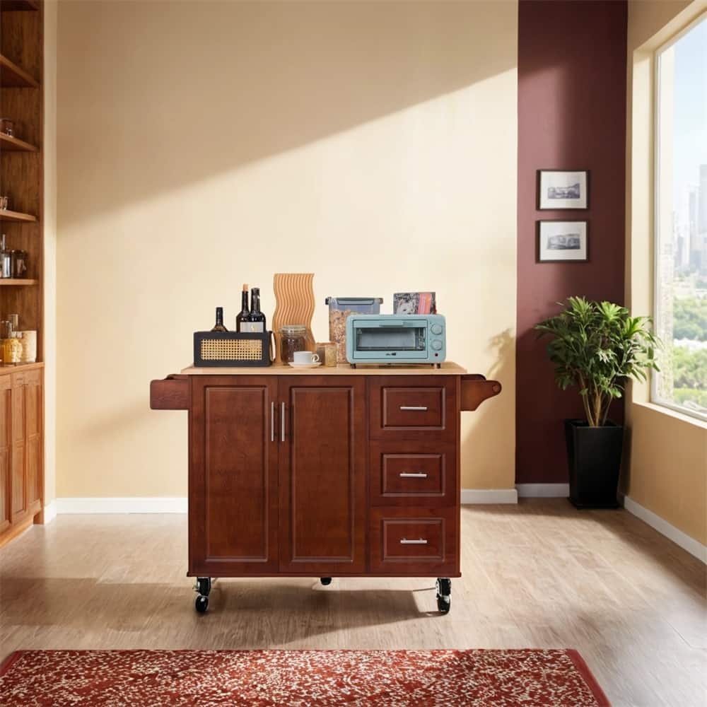 Mobile Kitchen Island Cart With 3 Drawers