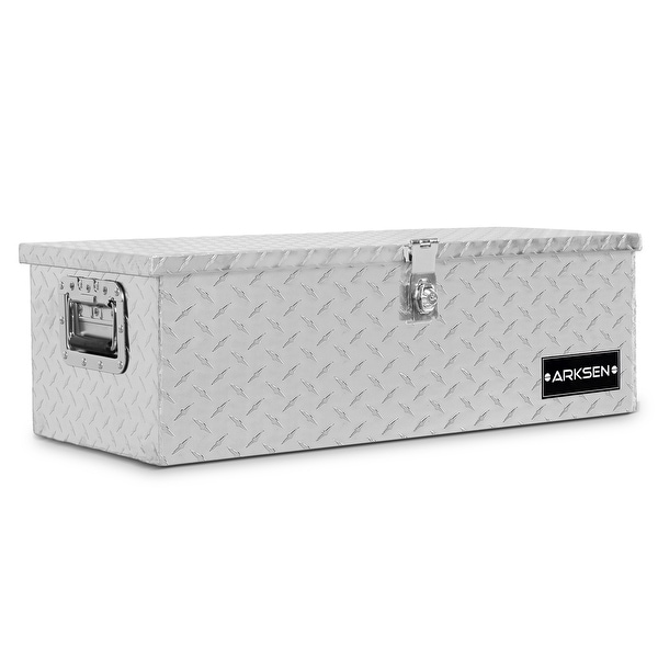 ARKSEN 30" Aluminum Diamond Plate Tool Box Chest Box Truck Pick Up Underbody Trailer Toolbox Storage Lock Keys, Silver