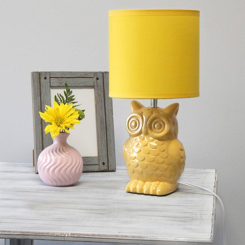 Tall Ceramic Owl Bedside Table Desk Lamp with Drum Shade - 12.75" - Dandelion Yellow