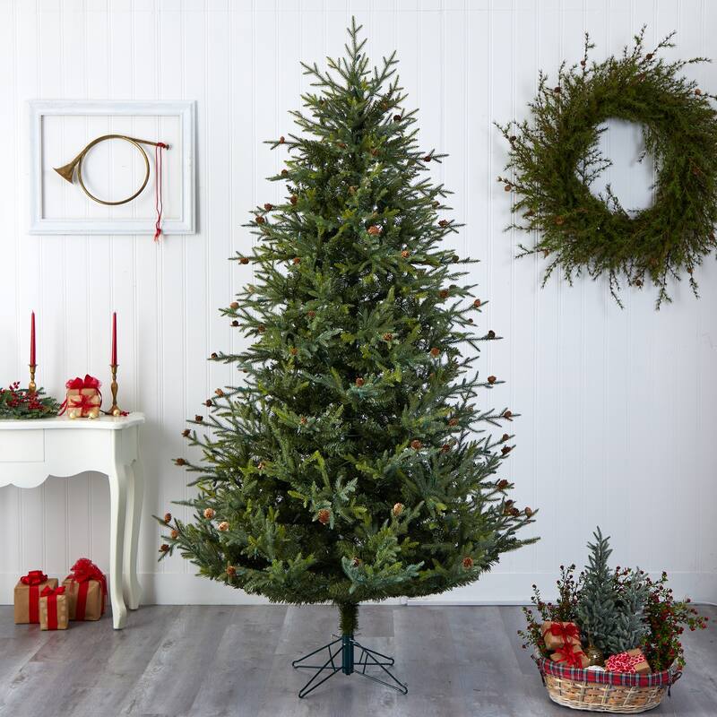 Classic Artificial Christmas Tree 7.5ft with Lights & Pine Cones - 7.5ft.