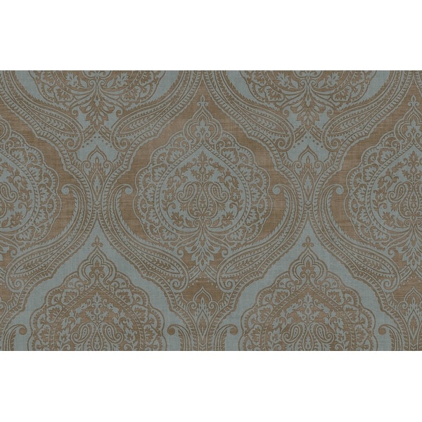 slide 2 of 6, Seabrook Designs Irina Paisley Damask Unpasted Wallpaper 27 in. W x 27 ft. L - Metallic Taupe & Blue Smoke