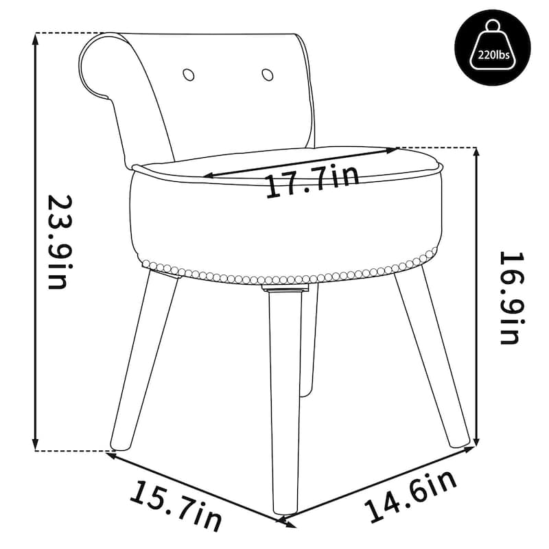 VEIKOUS Makeup Vanity Stool Chair with Low Back and Wood Legs-17.3" x 15.7" x 25.1"