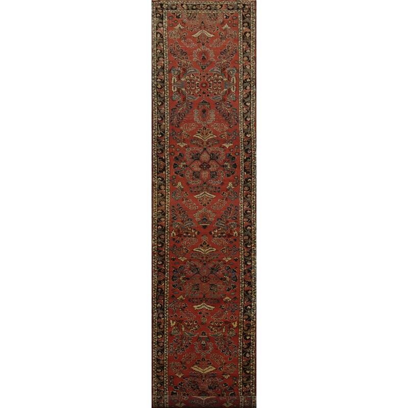 Hand Knotted Oriental 100% Wool Carpet Traditional Floral Oranges & Rust Hamedan Runner Rug - 17' 9'' X 2' 9''