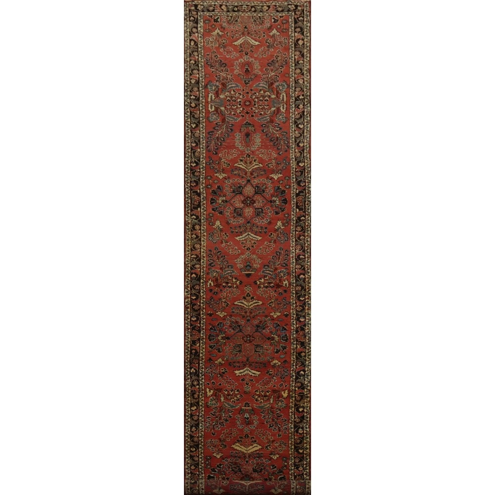 Hand Knotted Oriental 100% Wool Carpet Traditional Floral Oranges & Rust Hamedan Runner Rug - 17' 9'' X 2' 9''