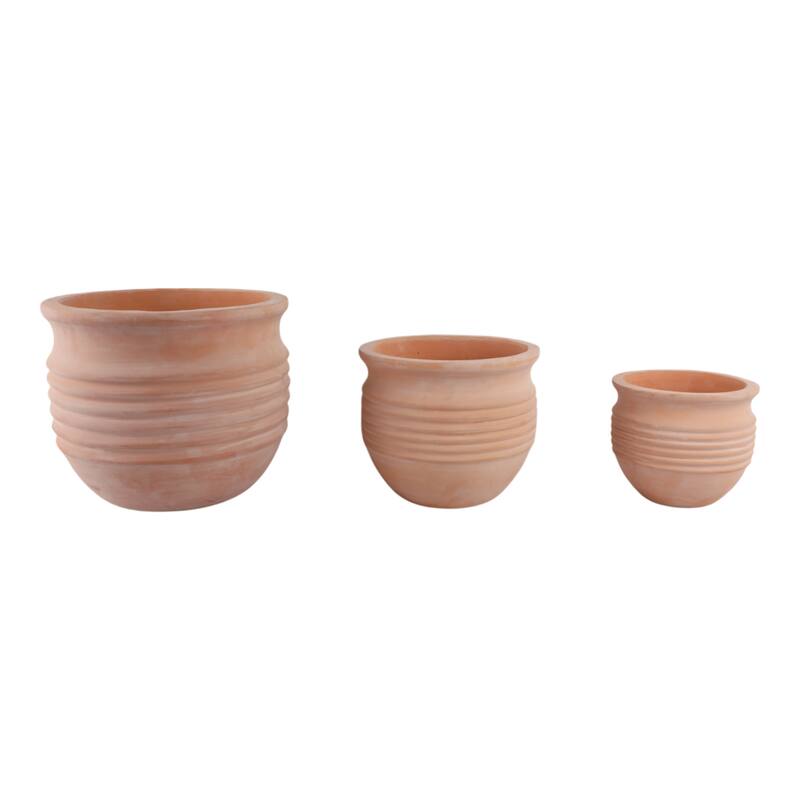 Pottery Planter Ribbed Crafted Durable Earthenware Material (Set of 3) - 15" x 15" x 13"