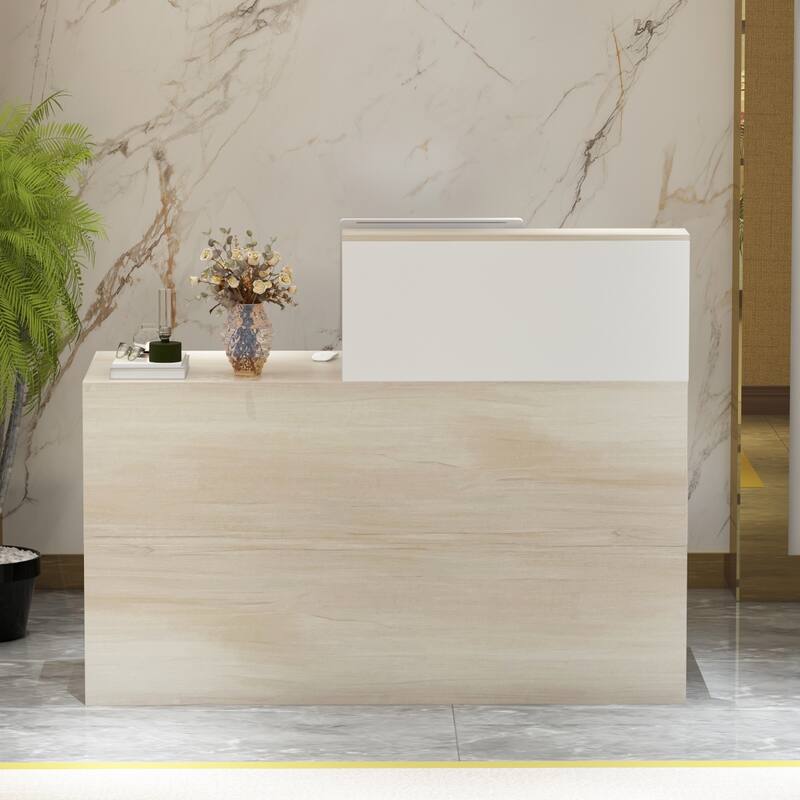 55.1"W 43.3"H Rectangular Wood Reception Desk With Lockable Drawer