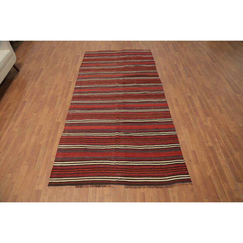 Hand Woven Oriental 100% Wool Carpet Southwestern Tribal Red Kilim Area Rug - 10' 2'' X 4' 10''